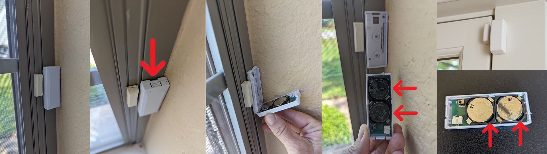 opening the cover of a door or window sensor to replace the battery