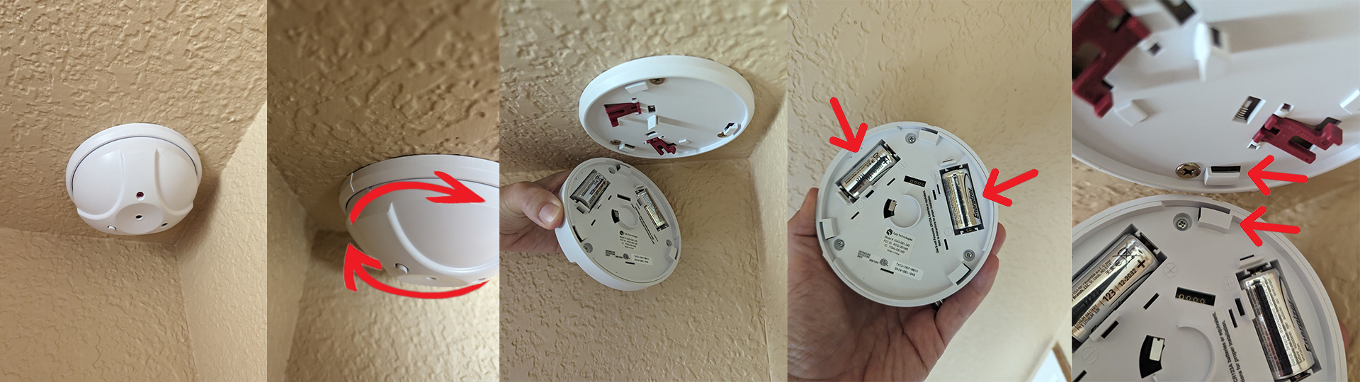 Opening the cover and replacing the batteries in a glassbreak detector