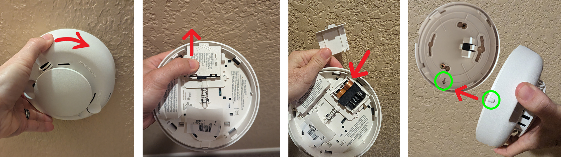 The process of replacing batteries in monitored smoke detectors