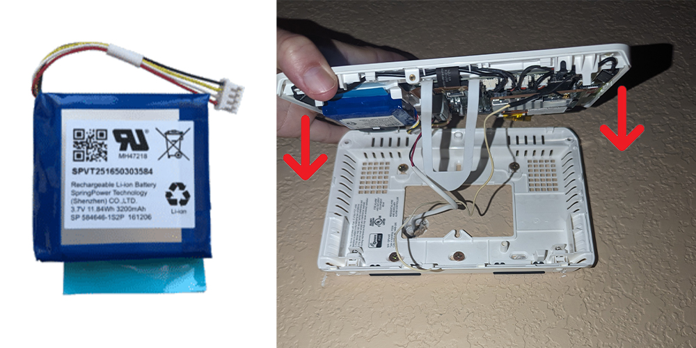 battery pack from smart security system and open cover